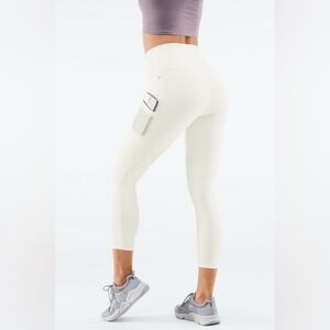 Fabletics PureLuxe Cream/Bone Colored Crop Leggings With Pockets
